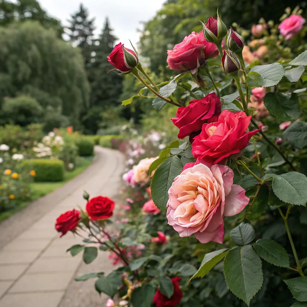Rose Bush with blooming flowers
